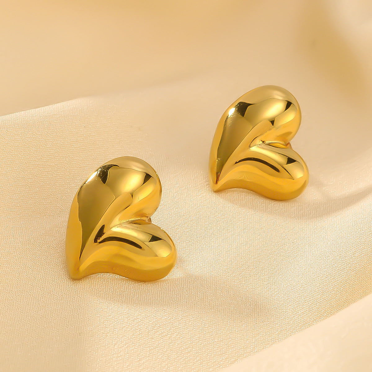 Minimalist Asymmetrical Heart-Shaped Stainless Steel Earrings for Women with 18K Gold Plating