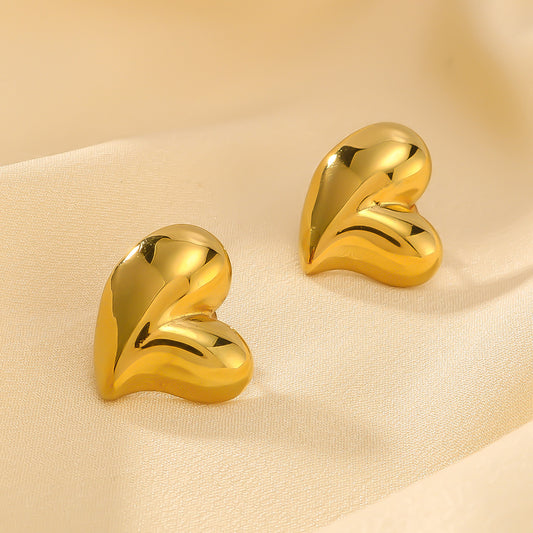 Minimalist Asymmetrical Heart-Shaped Stainless Steel Earrings for Women with 18K Gold Plating