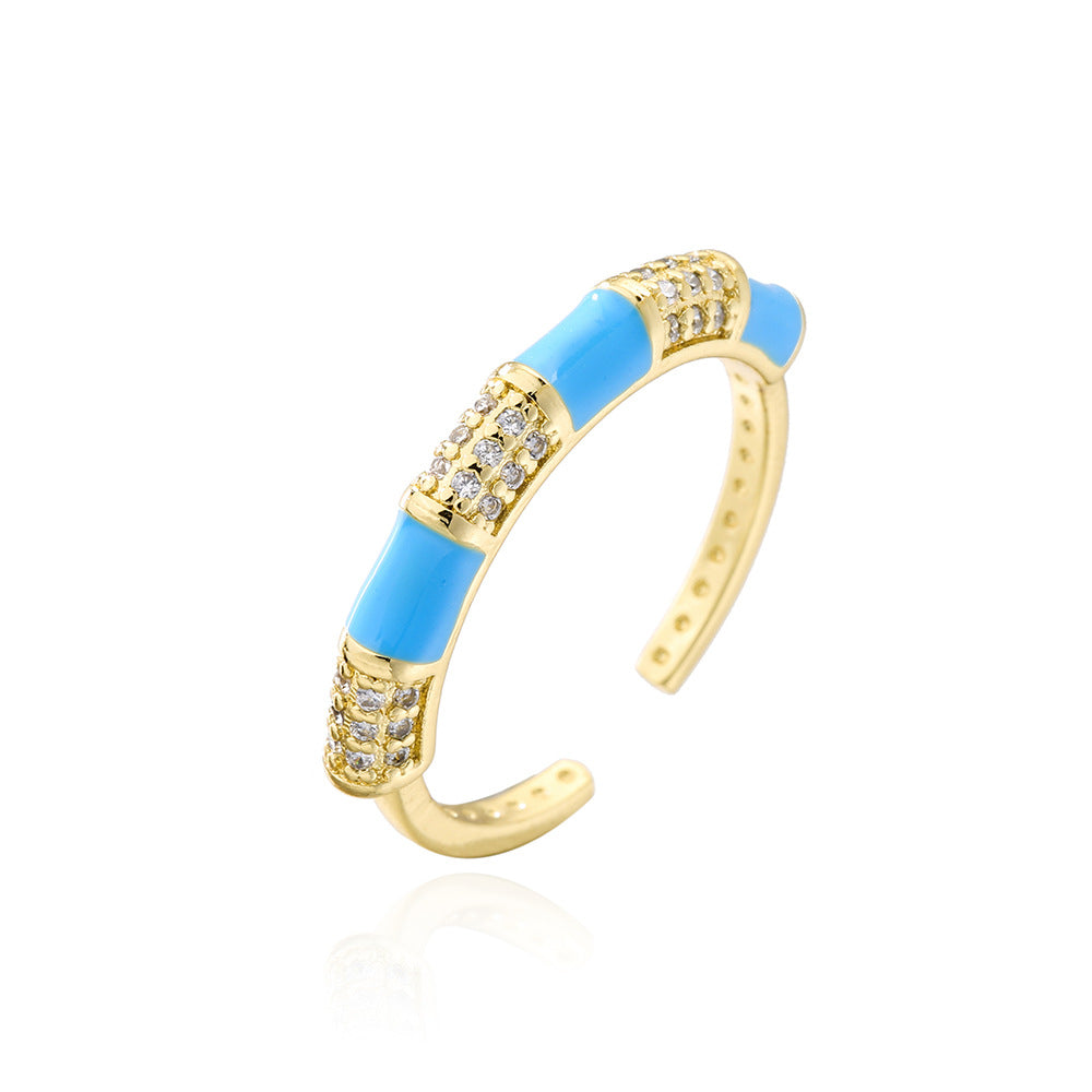 Anello Aperto Geometrico da Donna Stile Bohemien Realizzato in Rame Placcato Oro 18K e Finitura Smaltata