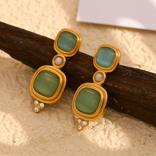 Fashionable Geometric Stainless Steel Earrings with 18K Gold Plating for Women