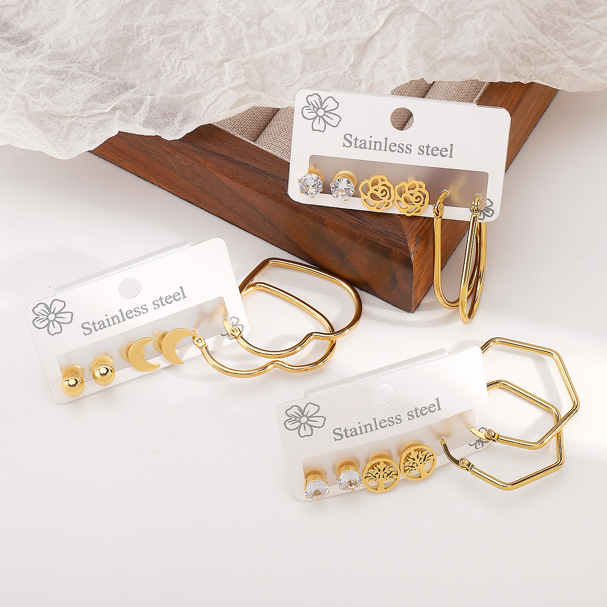 Minimalist Geometric Stainless Steel Earrings Set with Plating Finish for Women