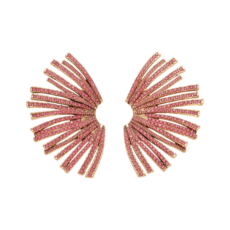 Orecchini a perno geometrici a forma di ventaglio in lega con intarsi in strass da donna, dal design alla moda ed elegante