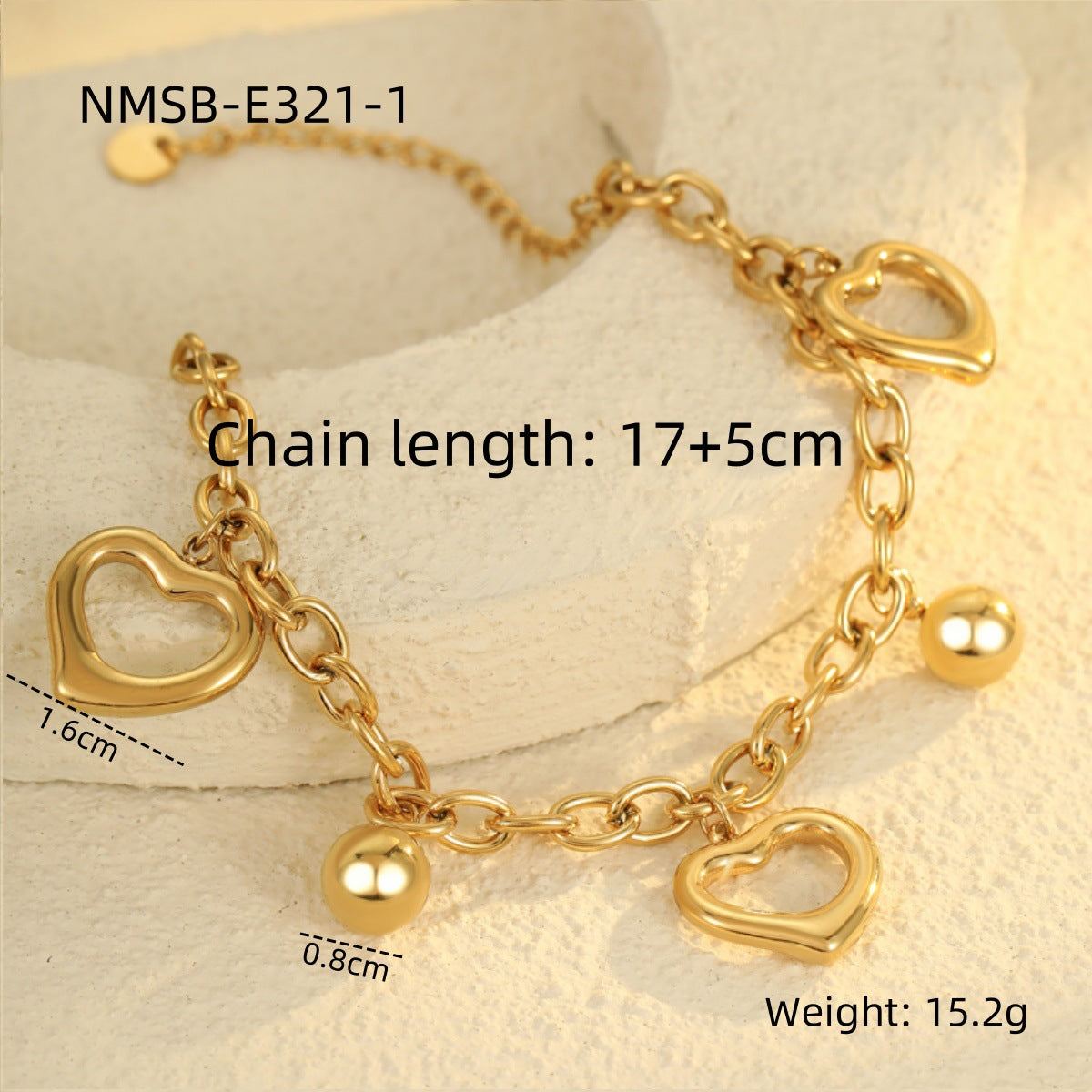Fashionable Minimalist Heart-Shaped Stainless Steel Tassel Bracelet with Plated Finish and Small Round Pendant