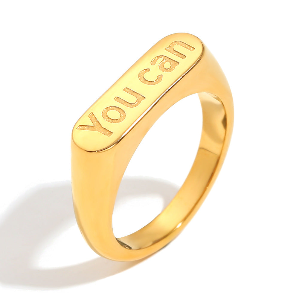 Anillo Minimalista Geométrico de Acero Inoxidable con Flores y Diamantes Blancos y Chapado en Oro de 18K para Mujer