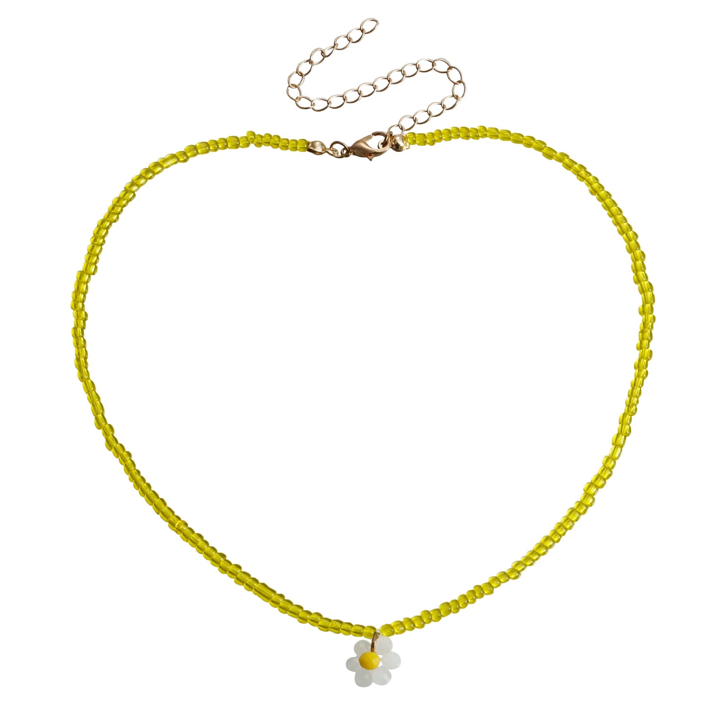Minimalist Geometric Woven Beaded Necklace with Colorful Transparent Miyu Beads and Heart Pendant for Women