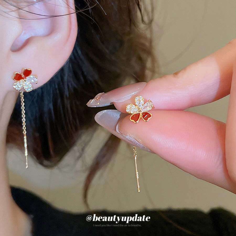 Orecchini Floreali Eleganti Vintage con Base in Rame Placcato Oro, Intarsio di Zirconi, Finitura Smaltata, Perni in Acciaio Inossidabile da Donna