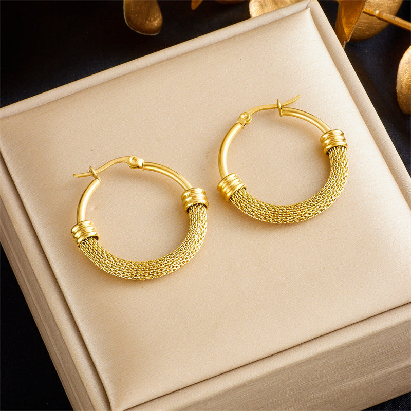 Vintage Geometric Titanium Steel Hoop Earrings with Polished Finish for Women