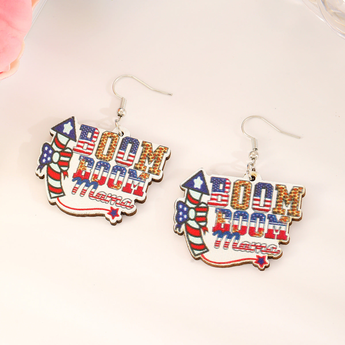 Pendientes de Madera Geométricos Minimalistas Estampados para Mujer