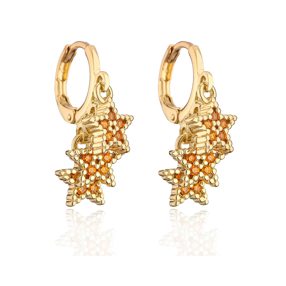 Minimalist Geometric Star Earrings for Women with Copper Base Plated in 18K Gold and Zircon Inlay