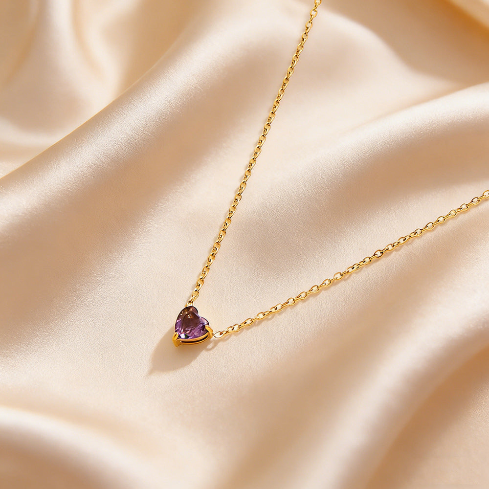 Elegante collana da donna in acciaio inossidabile placcato a forma di cuore con pietra natale di dicembre