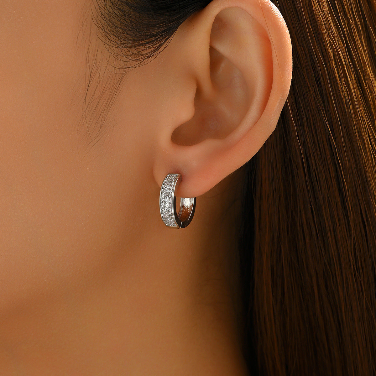 Pendientes Geométricos Minimalistas de Cobre con Incrustaciones de Zirconia para Mujer, Joyería de Lujo Ligera con Clip