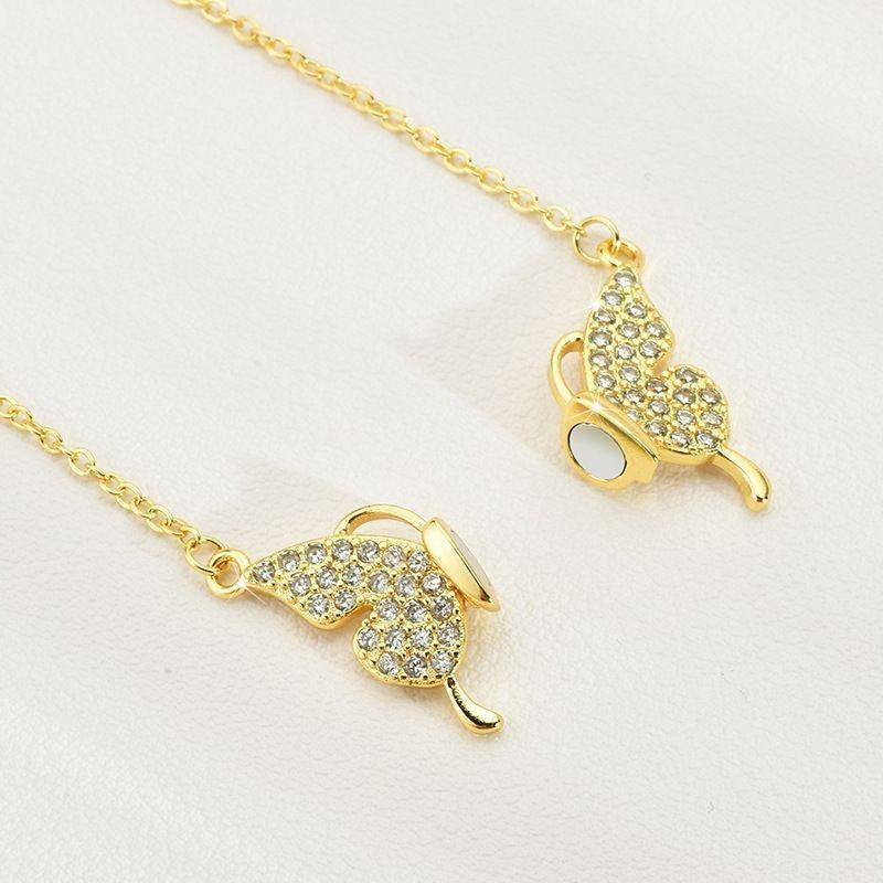 Minimalist Butterfly Pendant Necklace for Women and Men Titanium Steel Magnetic Clasp with Zircon Inlay Geometric Design Locket Chain