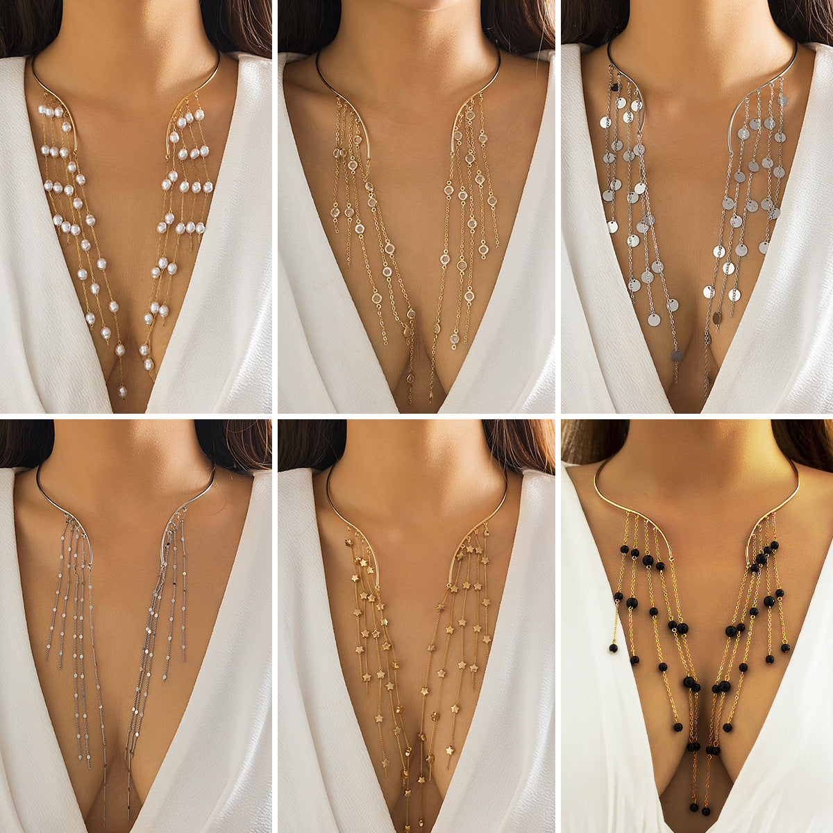 Collana girocollo da donna minimalista a forma di stella geometrica in metallo elettroplaccato con ciondolo in lega