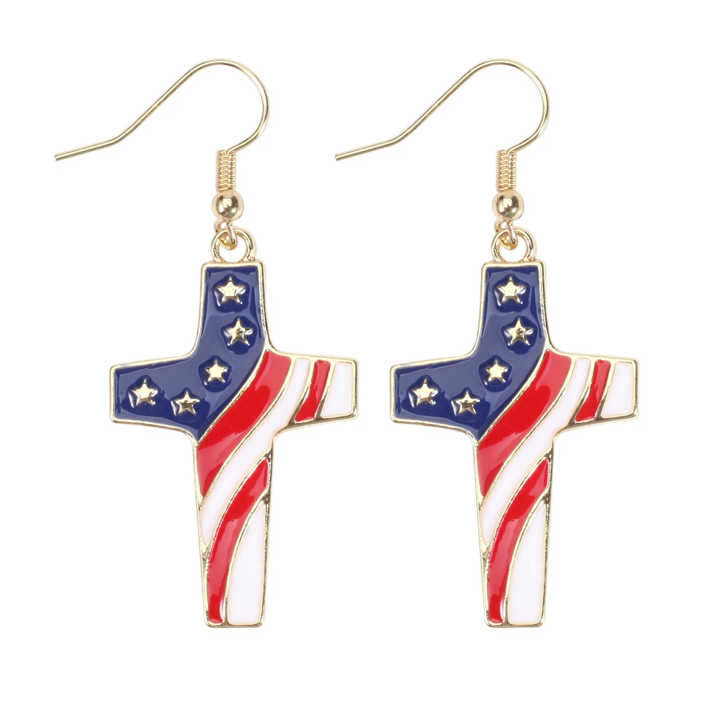 Patriotic Rhinestone Inlay Brass Earrings for Women