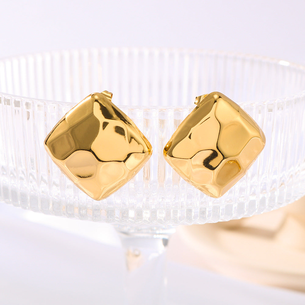 Minimalist Geometric Stainless Steel Earrings with Vacuum Plated 18K Gold Finish Asymmetrical Design for Women