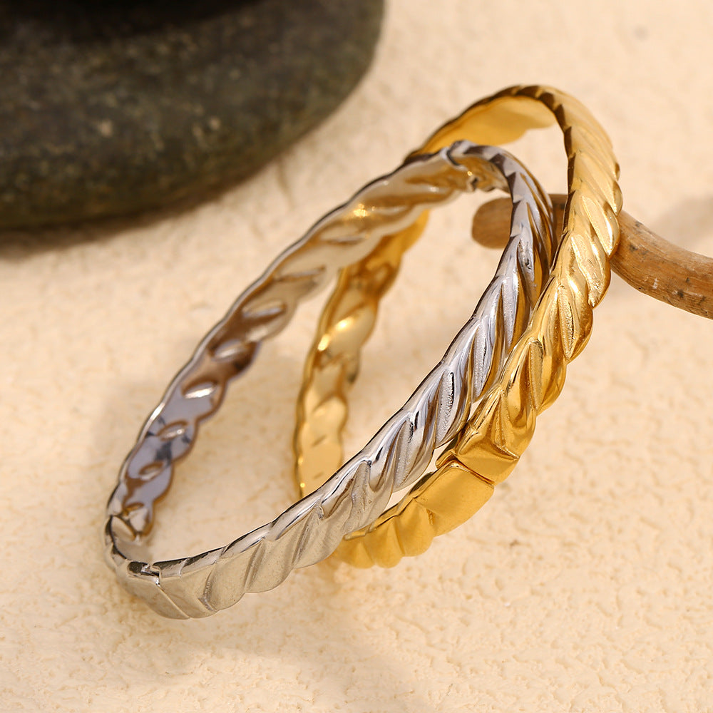 Bracciale Elegante a Strisce da Donna in Acciaio Inossidabile Placcato Oro 18K Minimalista