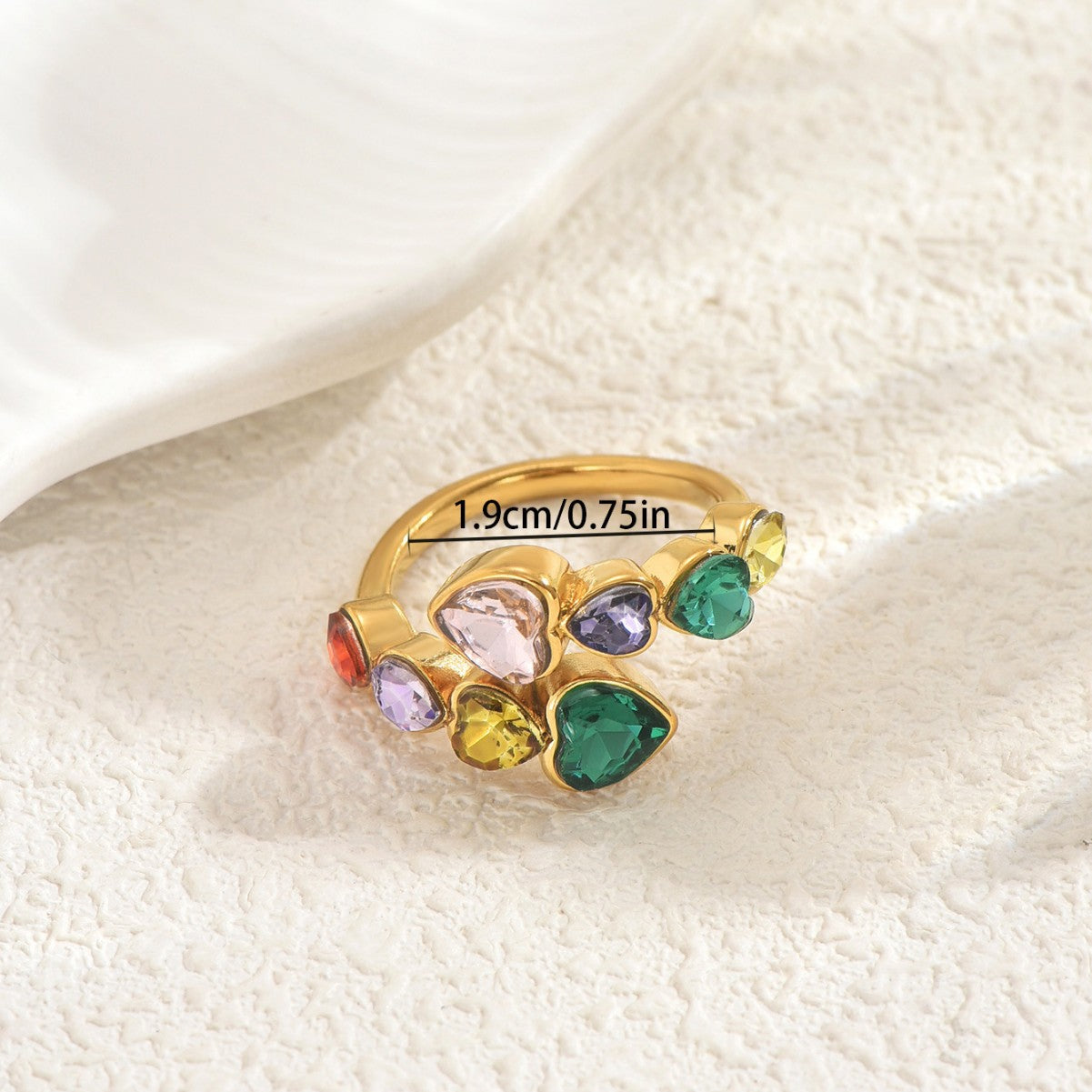 Geometric Heart-Shaped Copper Ring with Cubic Zirconia Inlay for Women Fashionable Open-Fit Index Finger Ring