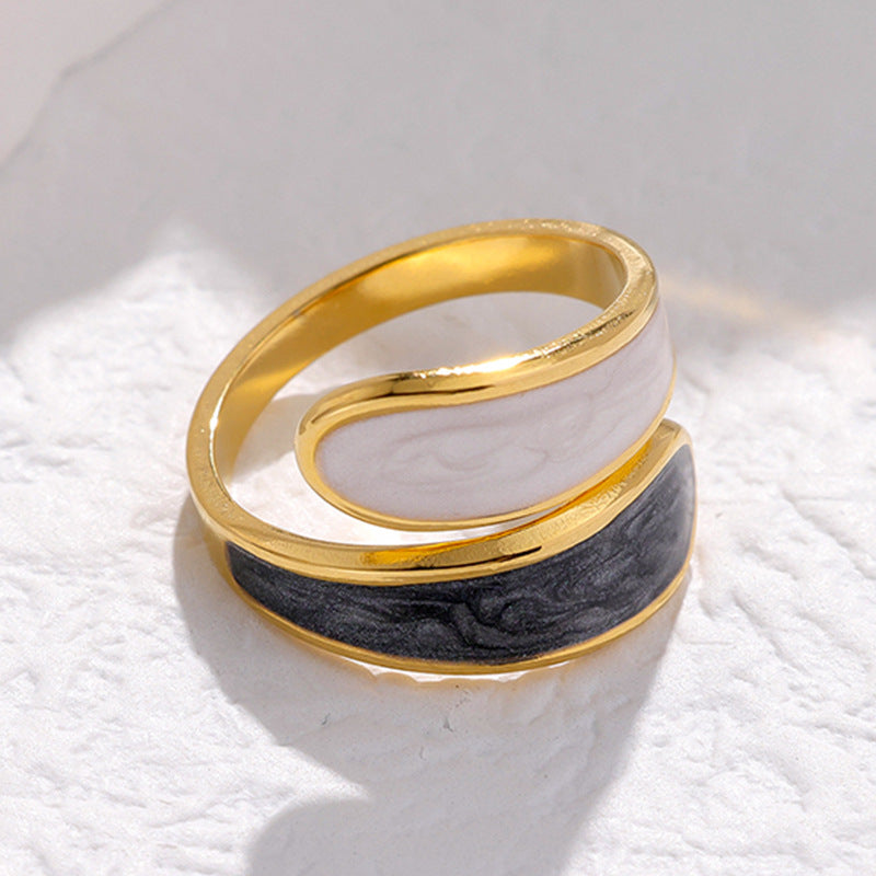 Minimalist Titanium Steel Adjustable Ring for Women with Enamel Finish Geometric Irregular Shape Cold Aesthetic Finger Ring