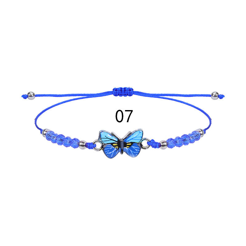 Sweet Colorful Crystal Butterfly Beaded Bracelet Silver Plated Unisex Hand Jewelry