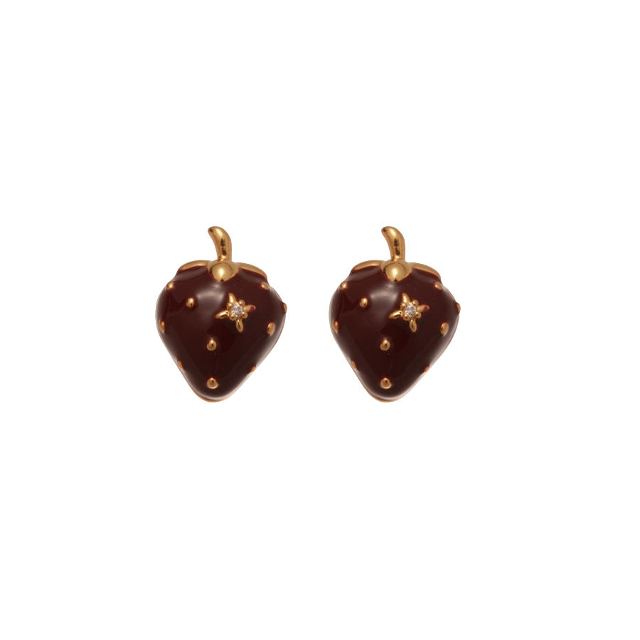 Elegantes Pendientes de Perlas en Forma de Fresa con Chapado de Rodio para Mujer, Joyería de Moda Estilo Vintage de Hong Kong