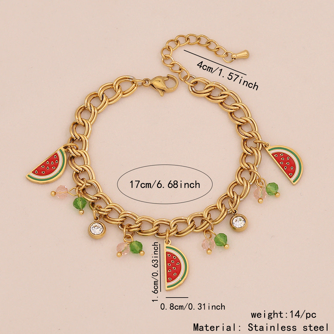 Collana da donna con ciondolo a forma di frutta in acciaio inossidabile, design ananas, anguria e avocado, catena cubana elettrodeposta, stile Fashion OL