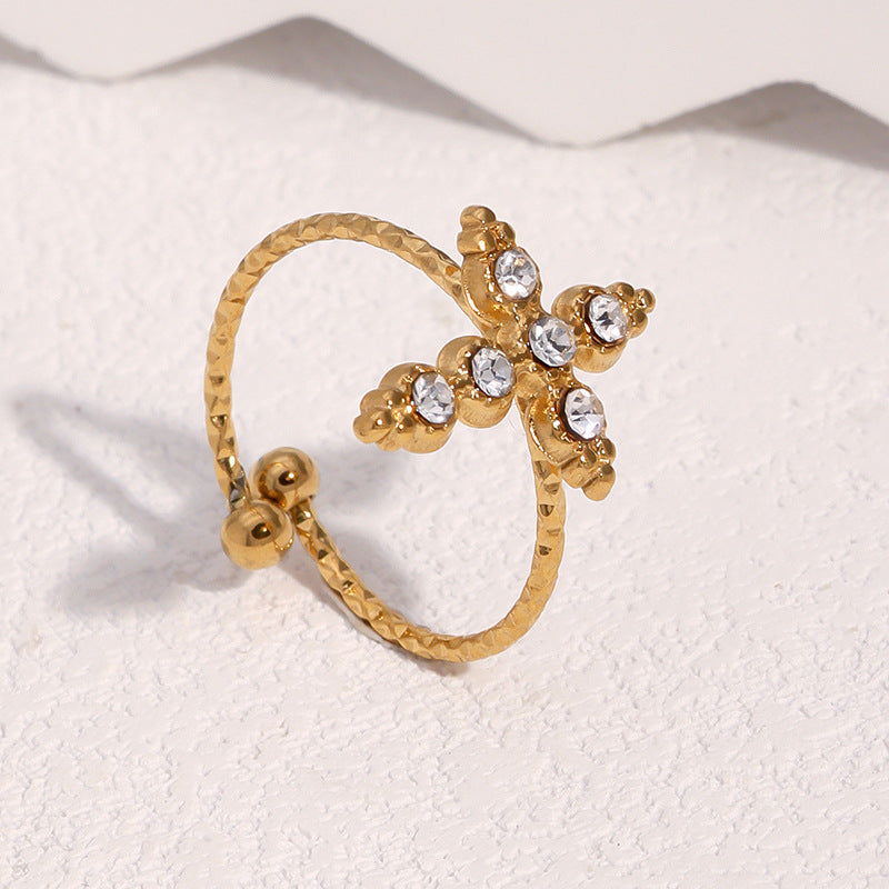 Vintage Minimalist Cross Ring 18K Gold Plated Stainless Steel Open Adjustable Geometric Jewelry for Women