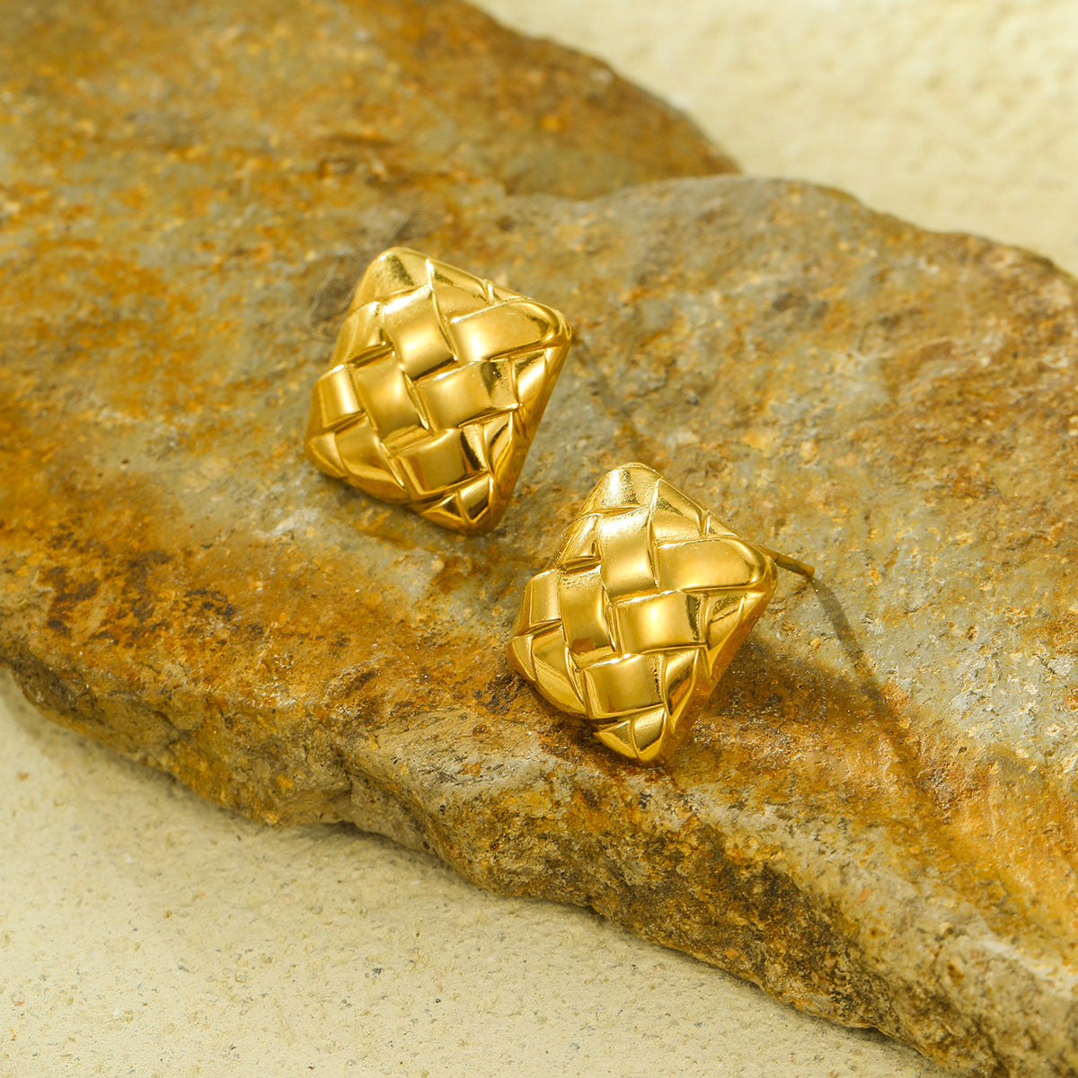 Minimalist Geometric Stainless Steel Earrings with Electroplated Finish and Textured Surface for Women