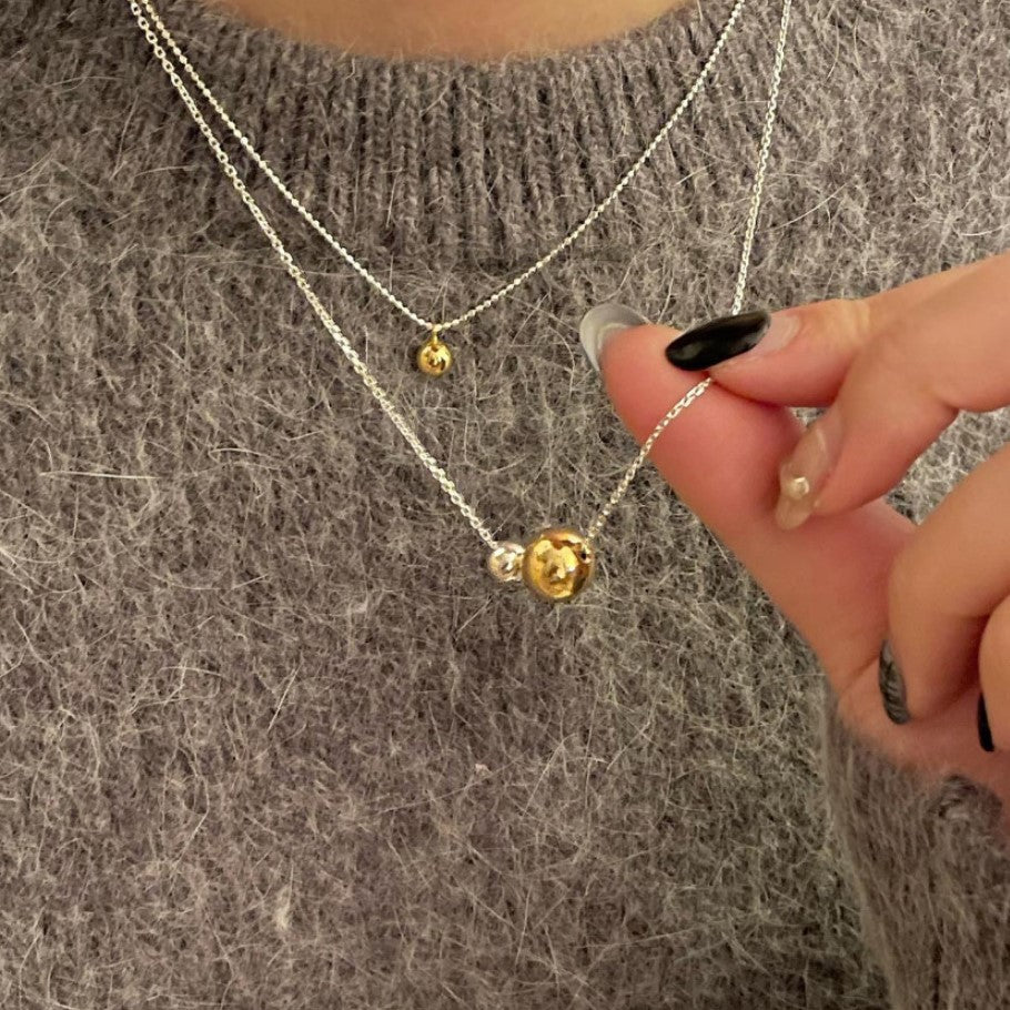 Minimalist Chic Double Ball Pendant Necklace in 925 Sterling Silver with Geometric Round Design