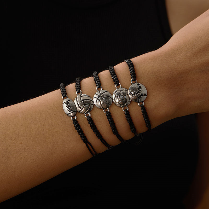 Bracciale regolabile artigianale con ciondolo a sfera geometrica unisex in corda cerata