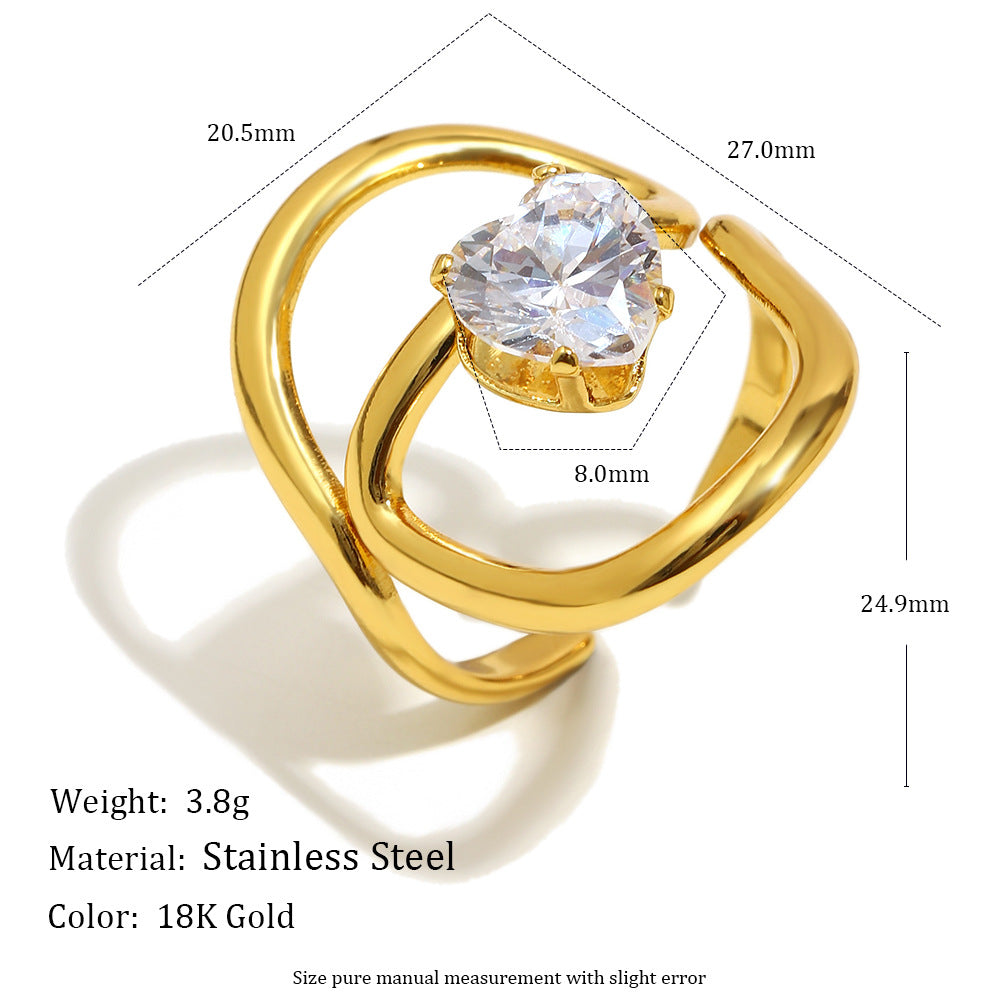 Anillo Minimalista Geométrico de Acero Inoxidable con Baño de Oro de 18K y Detalles Florales en Espiral de Circonita para Mujer