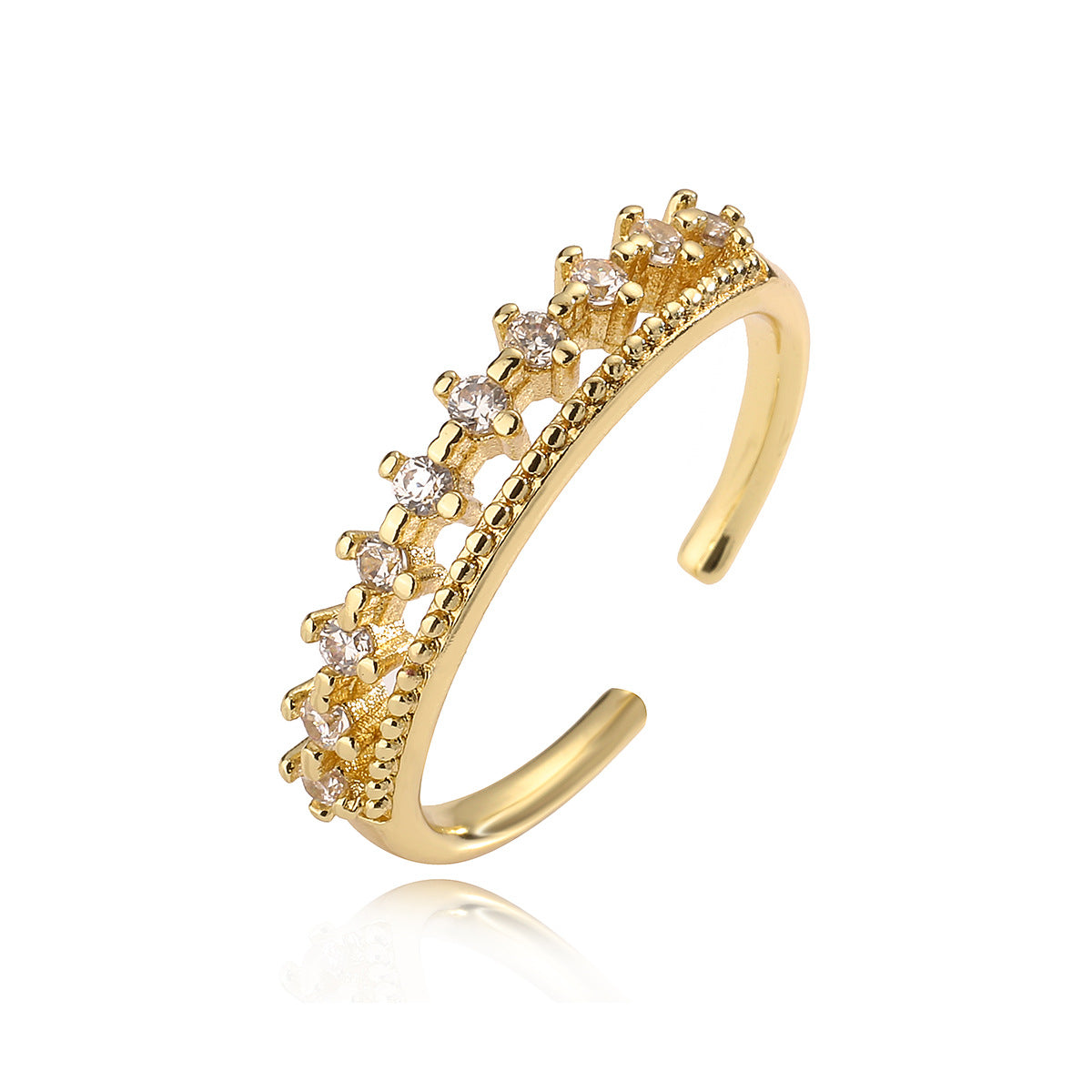Anello regolabile geometrico minimalista in rame placcato oro e zirconi da donna