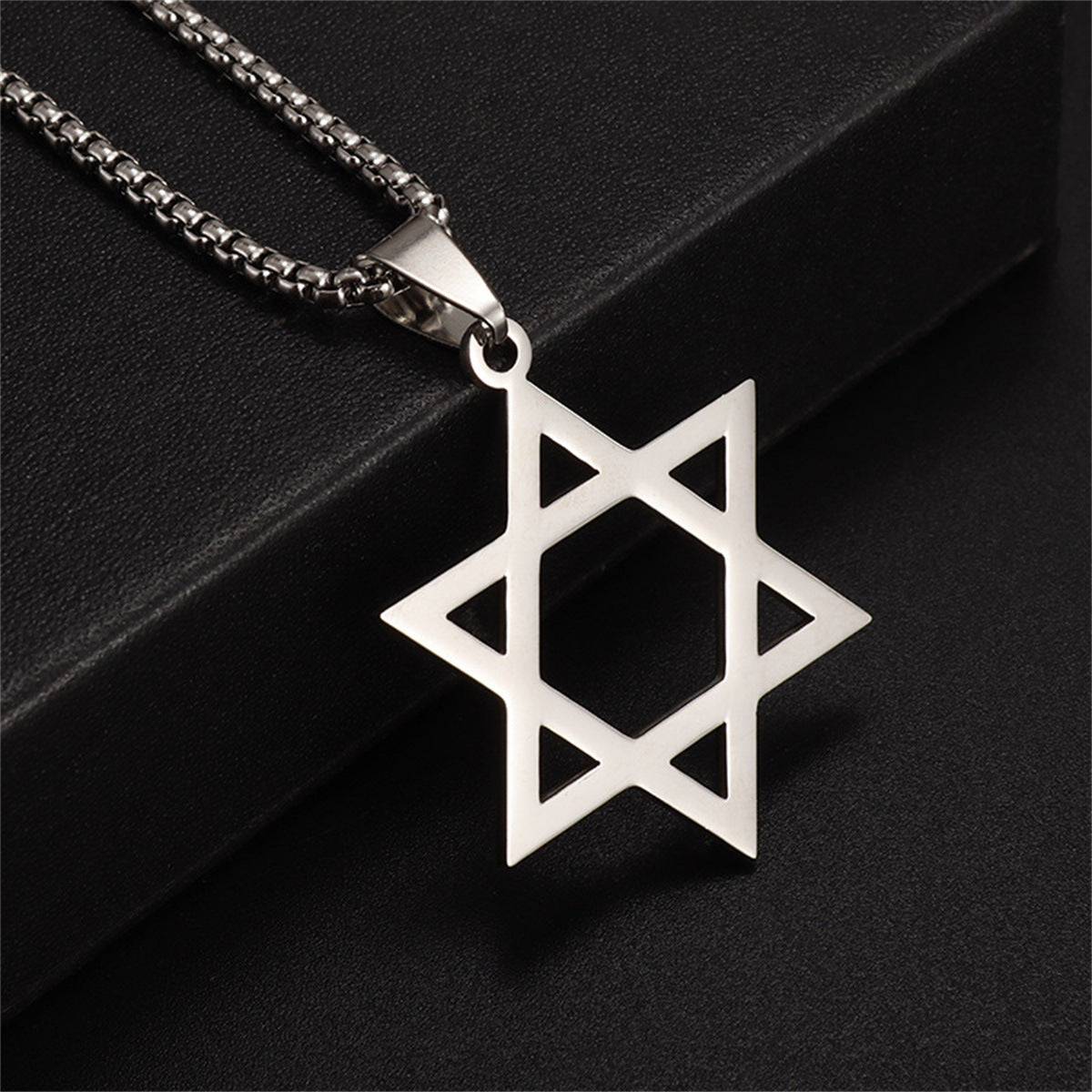 Minimalist Hexagram Pendant Necklace in Titanium Steel with Electroplated Finish on Pearl Chain for Women