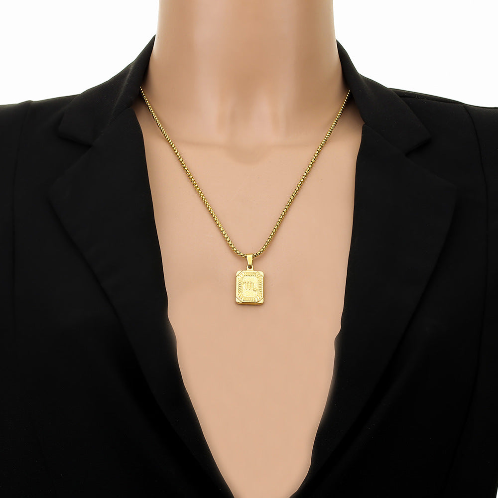Collana con Pendente Zodiacale Geometrico Minimalista in Acciaio Inossidabile con Finitura Placcata per Uomo e Donna