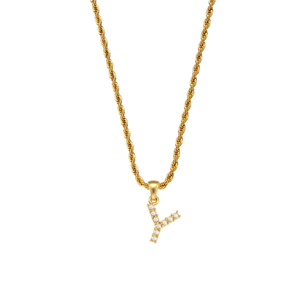 Fashionable Minimalist Letter Pendant Necklace for Women Stainless Steel Twisted Chain with 18K Gold Plating