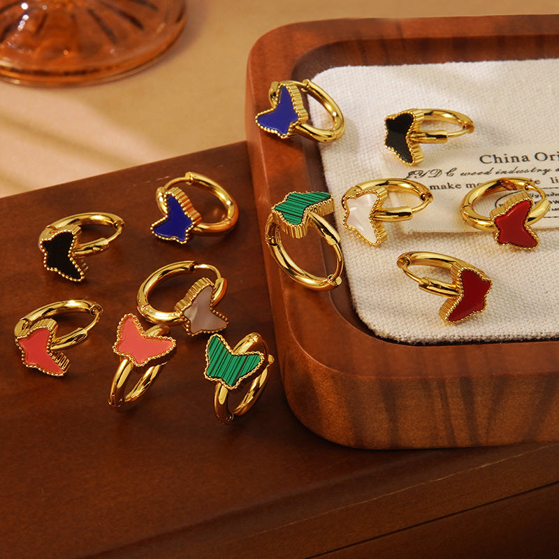 Sweet Butterfly Geometric Plated Stainless Steel Hoop Earrings for Women