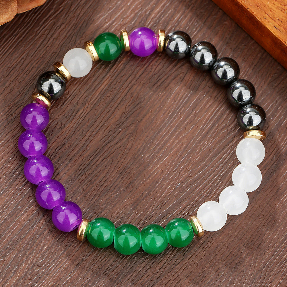 Men's Black Hematite and Wood Chip Beaded Stretch Bracelet