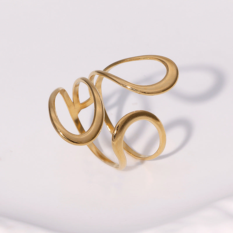 Minimalist Geometric Open Adjustable Stainless Steel Ring with 18K Gold Plating for Women