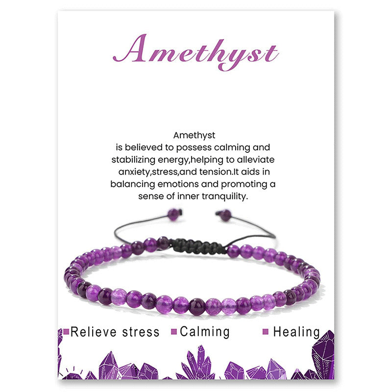 Fashionable Elegant Round Geometric Natural Amethyst Crystal Beaded Bracelet Unisex Handmade Jewelry