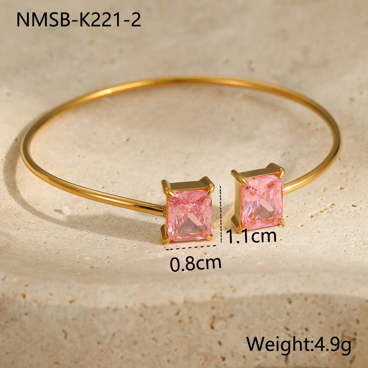Minimalist Square Zircon Stainless Steel Bracelet with 18K Gold Plating for Women