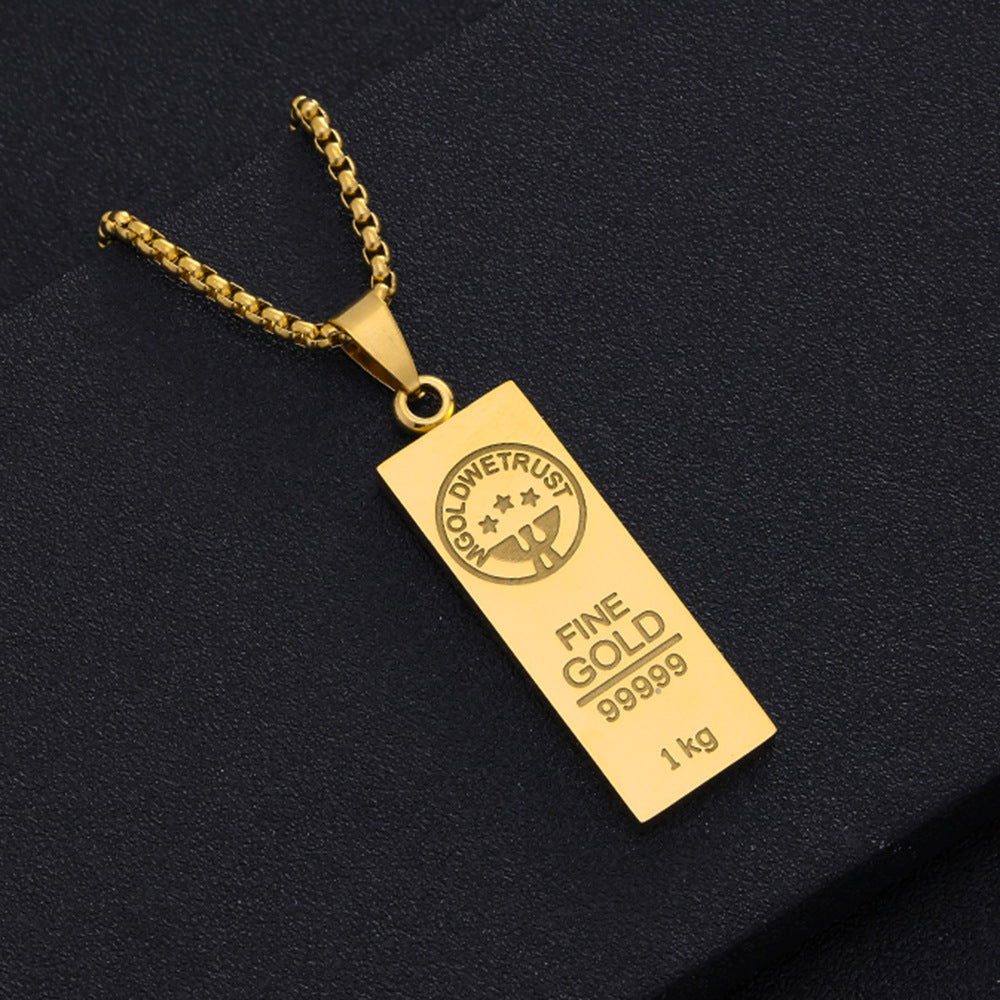 Collana con Pendente Minimalista Geometrico in Acciaio al Titanio Placcato Oro su Catena Box in Acciaio Inossidabile, Gioielli Unisex