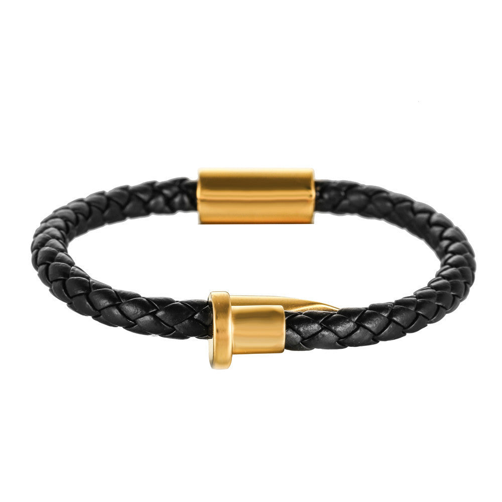 Geometric Titanium Steel Stainless Steel Leather Bracelet