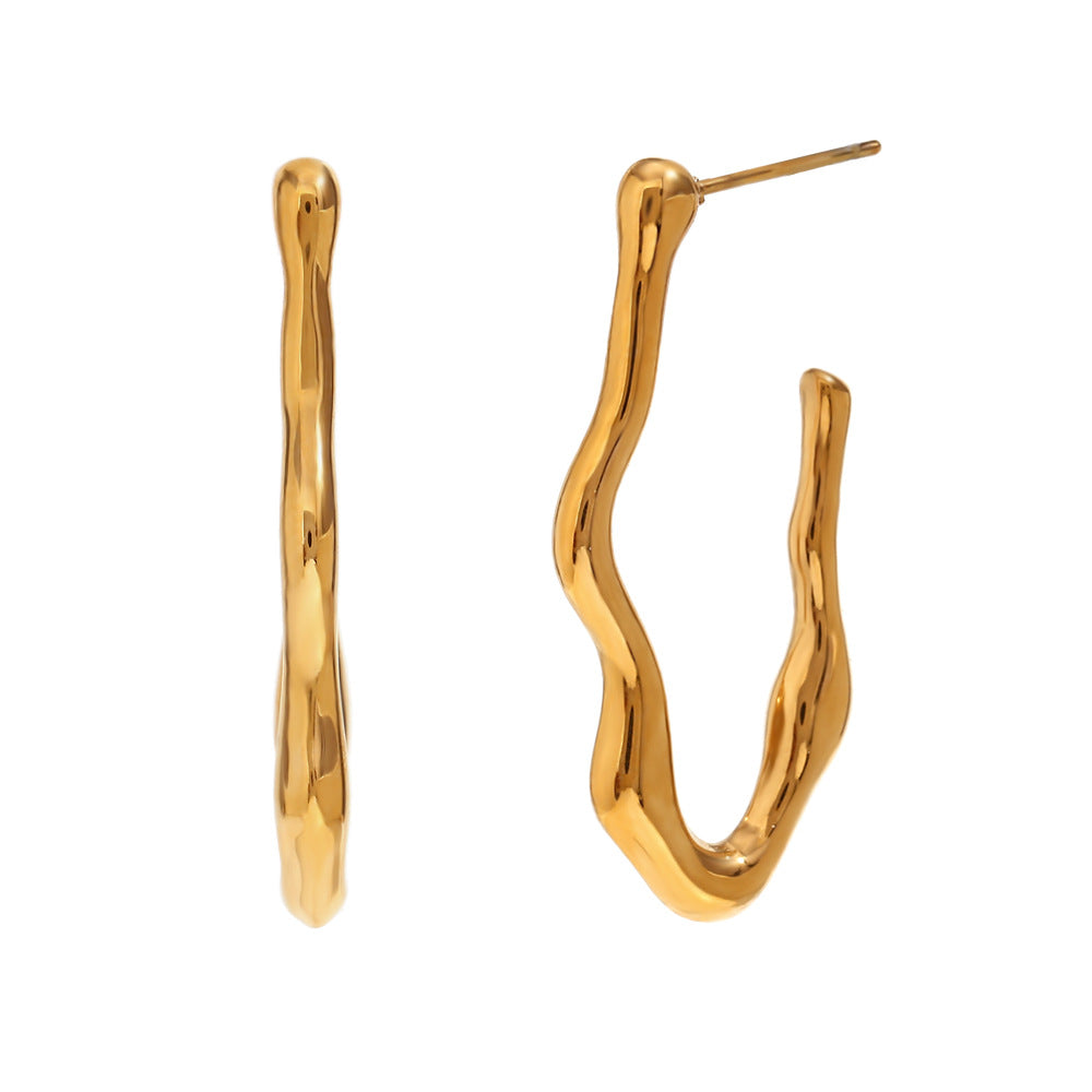 Minimalist Wave-Shaped Stainless Steel Ear Cuffs with 18K Gold Plating for Women