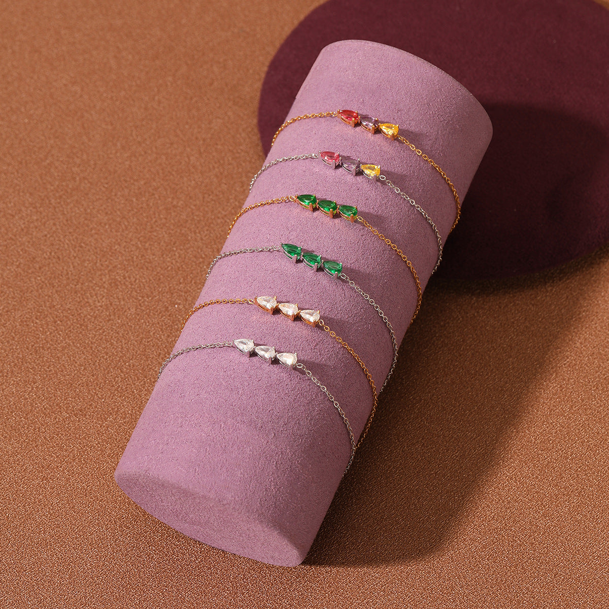Fashionable Minimalist Geometric Titanium Steel Bracelet for Women with Zircon Water-Drop Pendants and Electroplated Finish