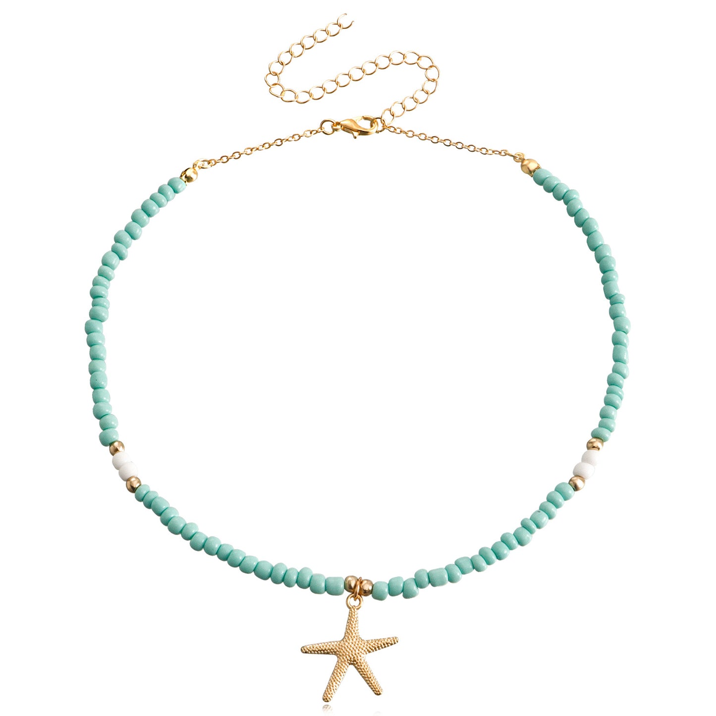 Bohemian Style Large Beaded Necklace for Women with Star Charms and Geometric Design in Alloy with Plated Finish