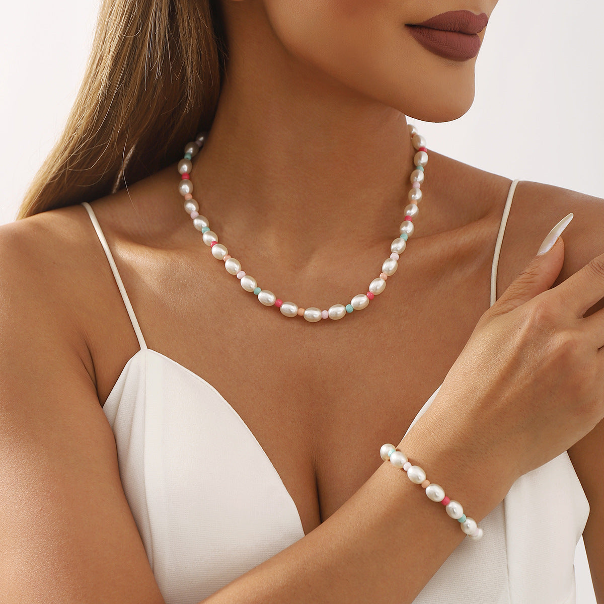 Pulsera de cuentas de perlas geométricas minimalistas para mujer, accesorio de moda hecho a mano para primavera y verano
