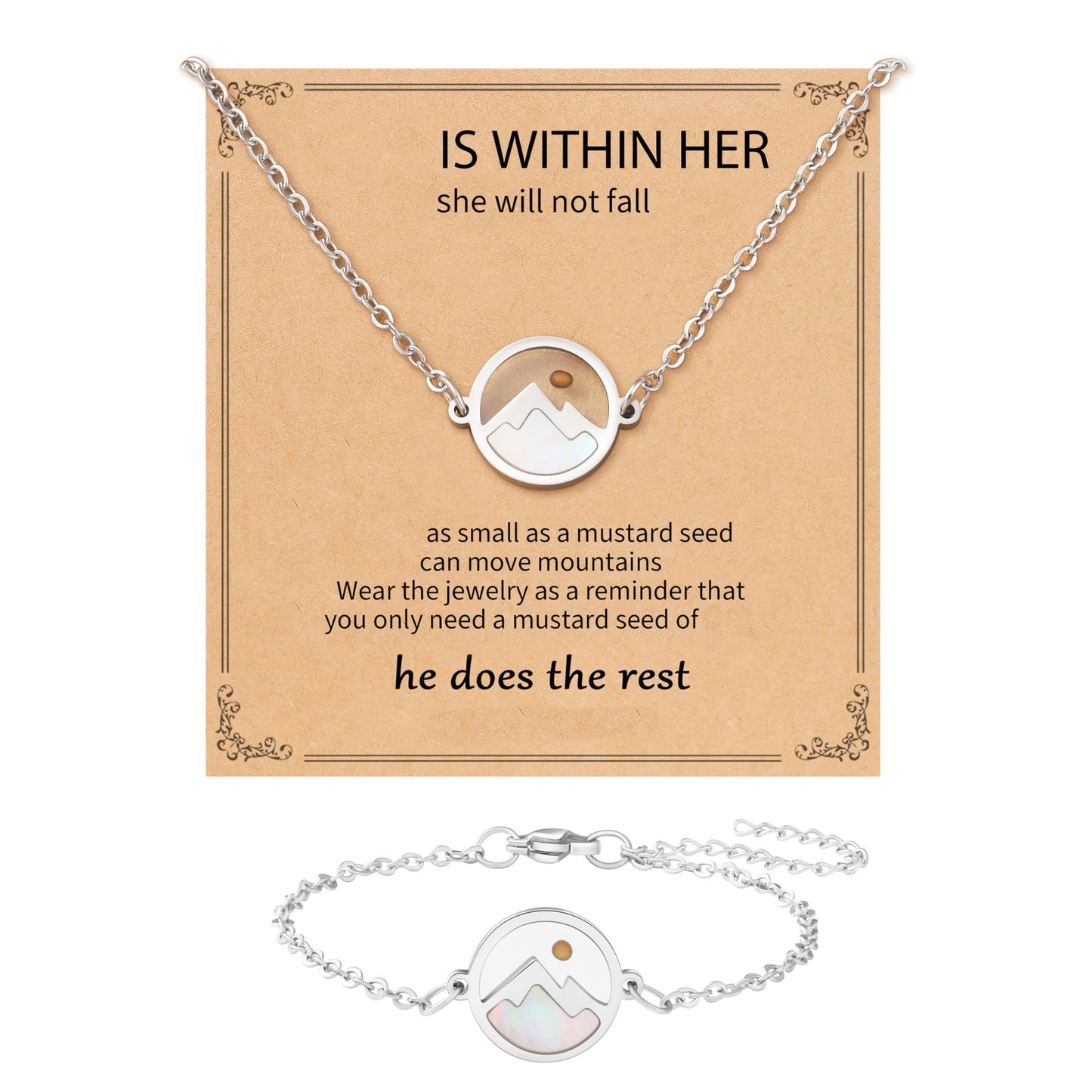 Gold and Silver Plated Stainless Steel Geometric Floral Shell Bracelet and Necklace Set for Unisex