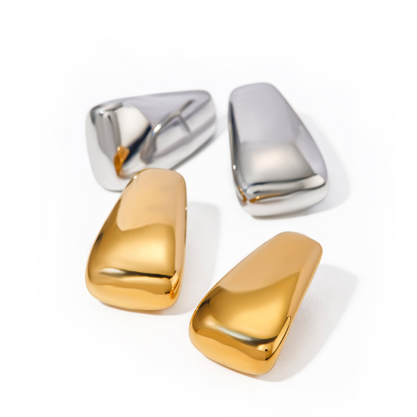 Minimalist Geometric Stainless Steel Stud Earrings with Polished Finish and Trapezoidal Shape