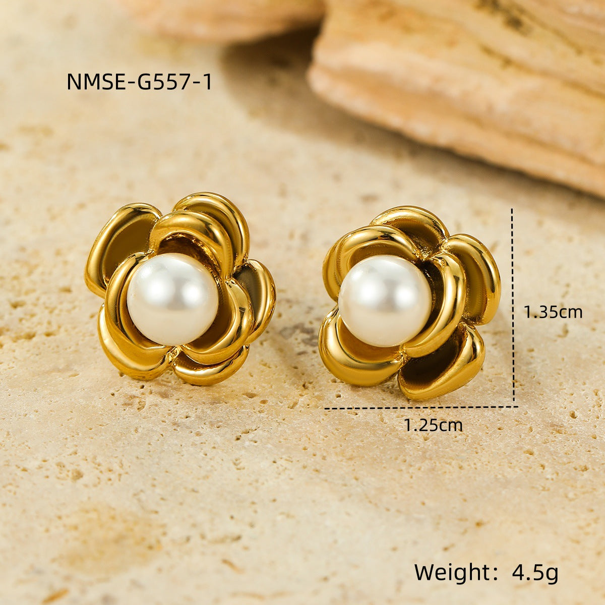 Elegantes Pendientes de Perlas de Acero Inoxidable con Forma Geométrica y Baño de Oro para Mujer