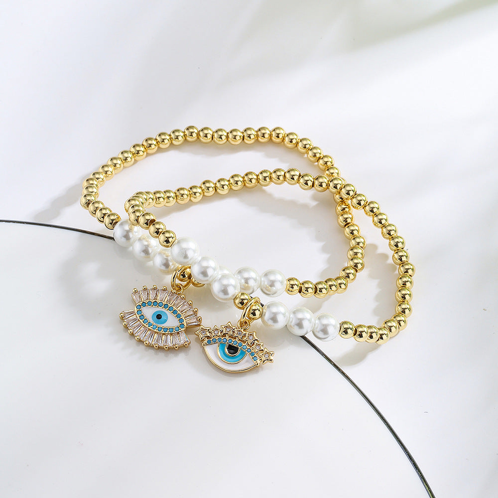 Minimalist Geometric Evil Eye Bracelet for Women with Copper Base Plated in 18K Gold and Enamel-Set Zirconia