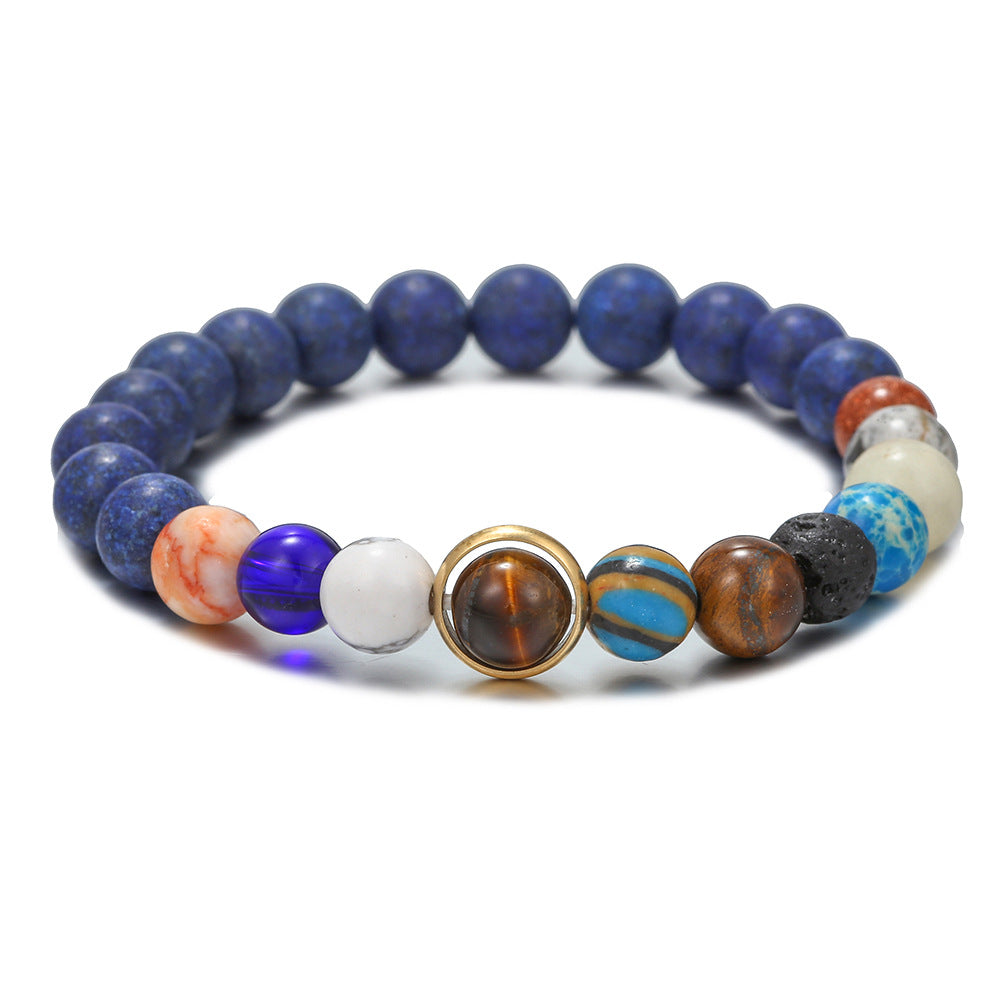 Unisex Geometric Stone Bracelet with Lapis Lazuli and Volcanic Stone, Galaxy Universe Design, Plated Finish